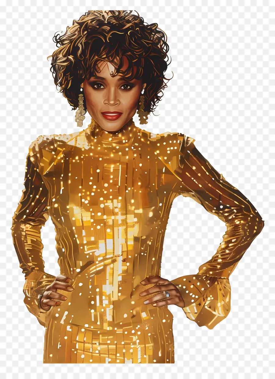 Whitney Houston，Altın Kıyafetli Kadın PNG