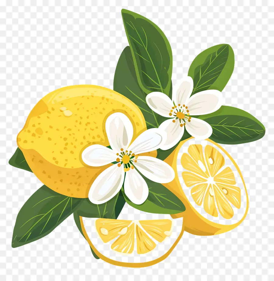 Yapraklı Limonlar，Limon Ve Çiçekler PNG