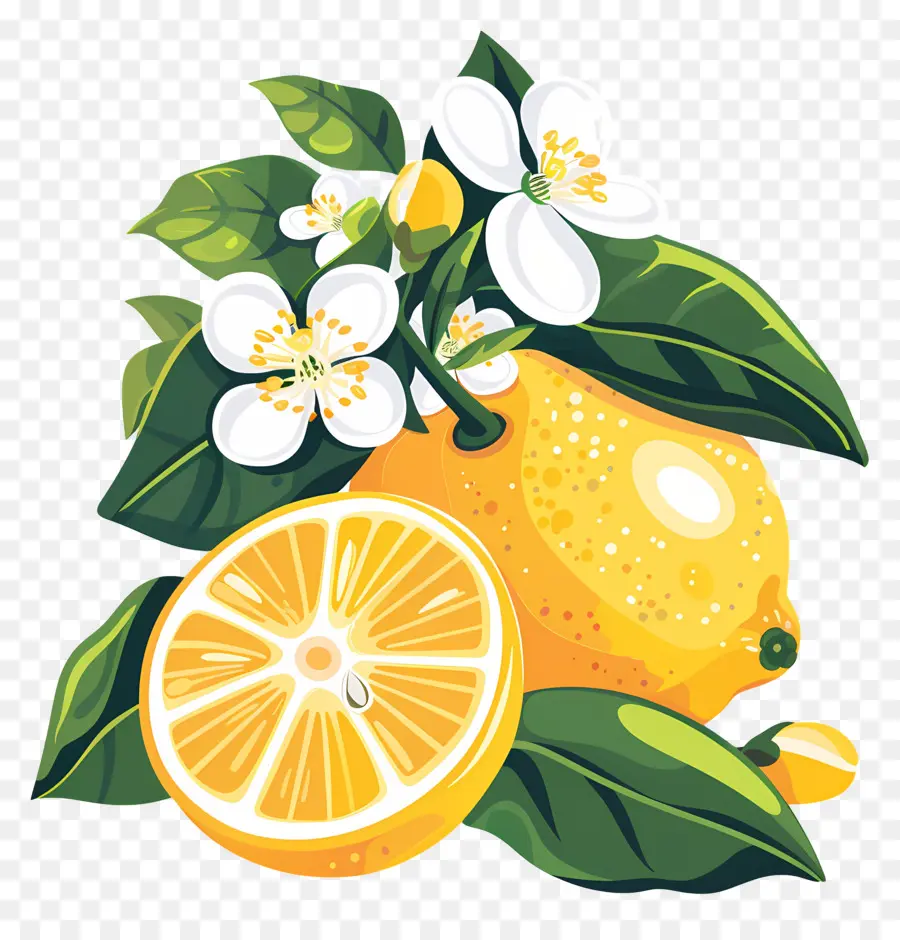 Yapraklı Limonlar，Limon Ve Çiçekler PNG