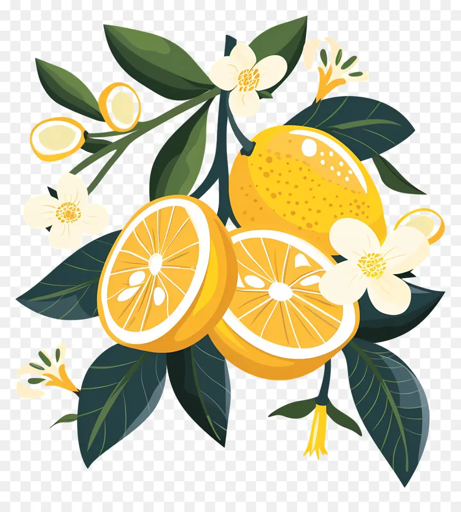 Yapraklı Limonlar，Limon Ve Çiçekler PNG