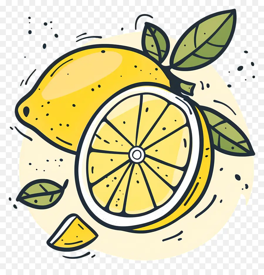 Yapraklı Limonlar，Limon Dilimi PNG