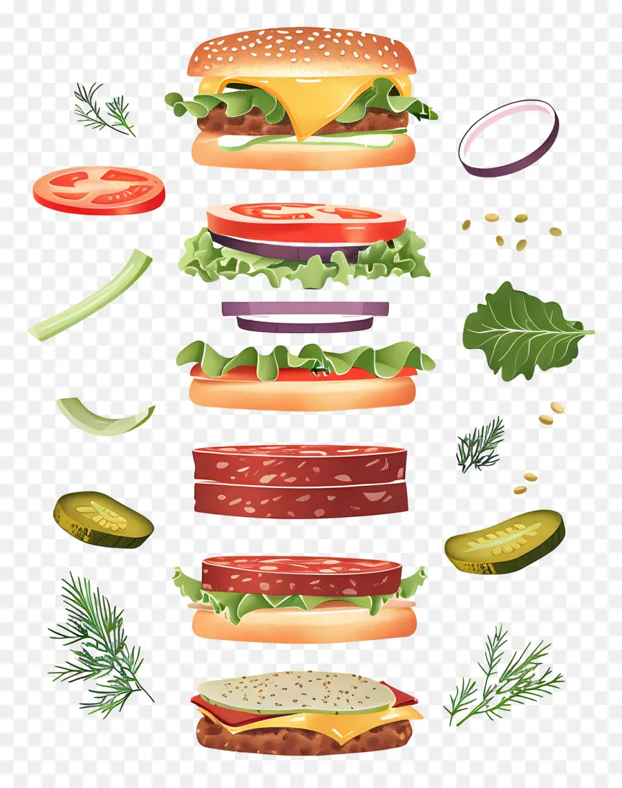 Yüzen Burger，Hamburgerin Malzemeleri PNG