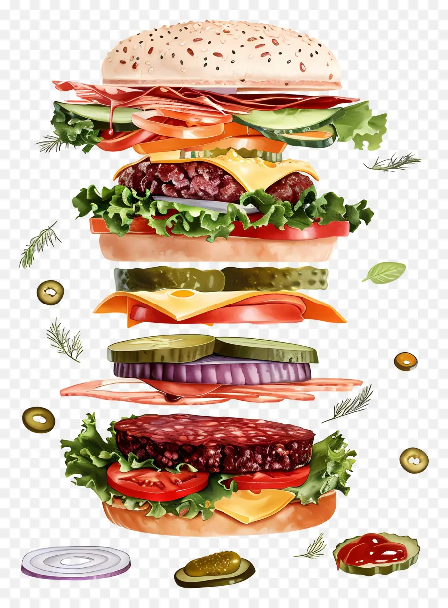 Yüzen Burger，Hamburgerin Malzemeleri PNG