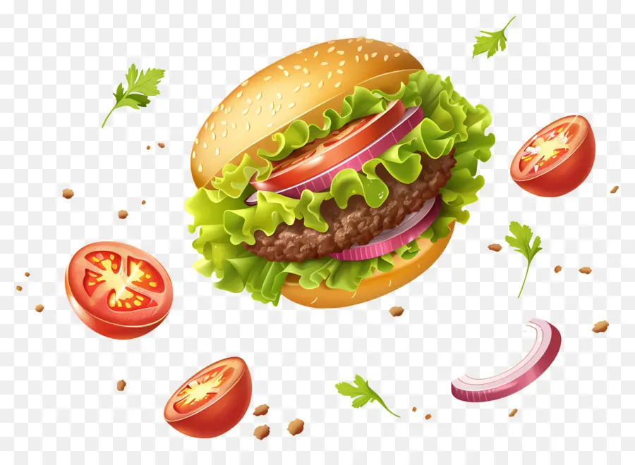 Yüzen Burger，Gerçekçi Burger PNG