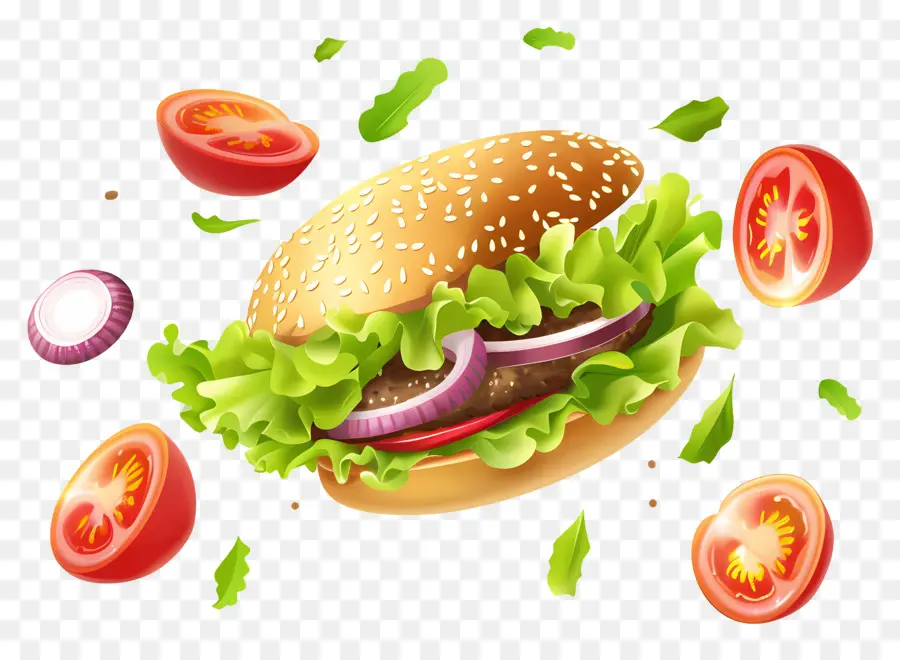 Yüzen Burger，Gerçekçi Burger PNG