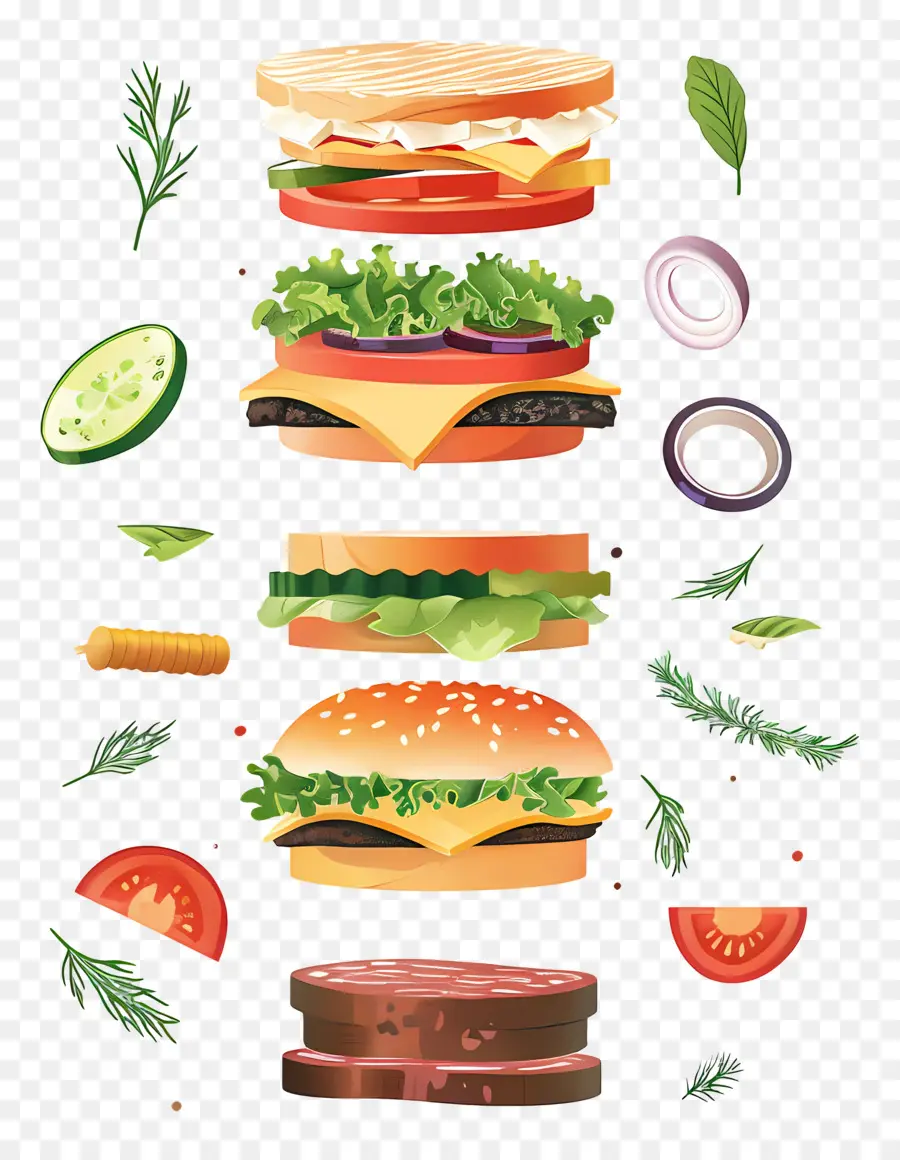 Yüzen Burger，Hamburgerin Malzemeleri PNG