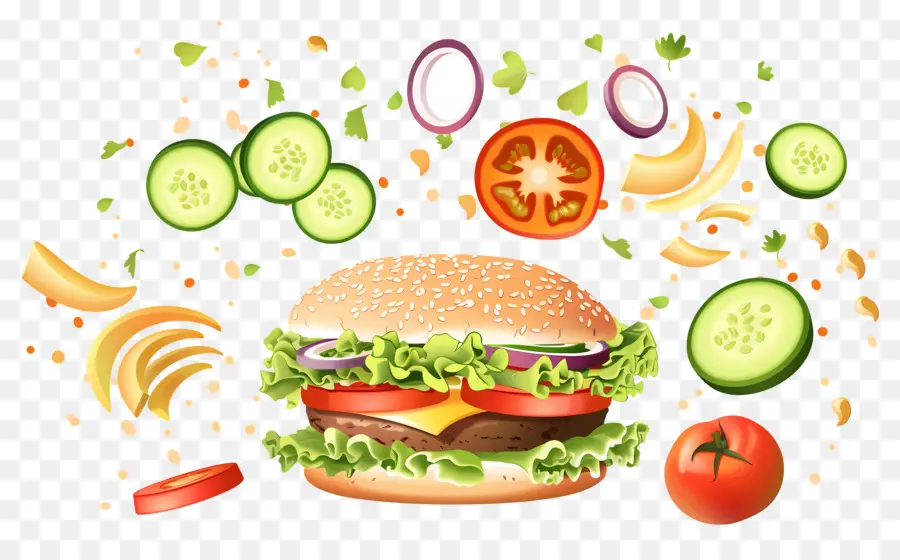 Yüzen Burger，Gerçekçi Burger PNG