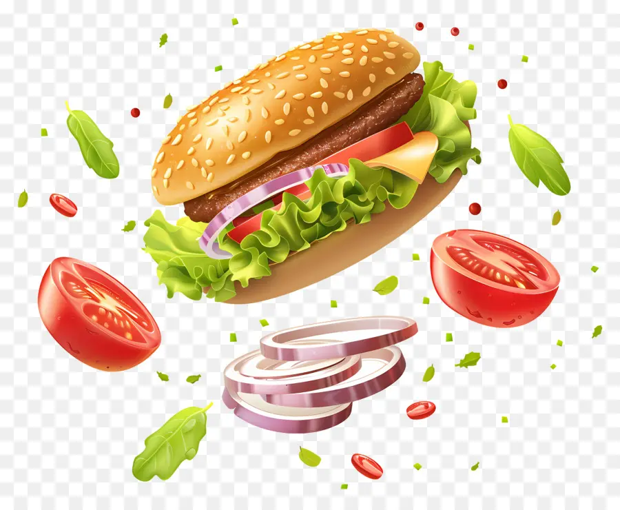 Yüzen Burger，Gerçekçi Burger PNG