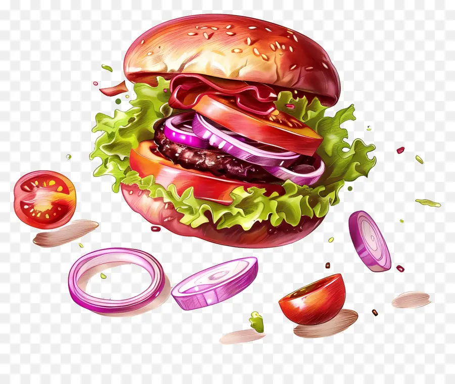 Yüzen Burger，Gerçekçi Burger PNG