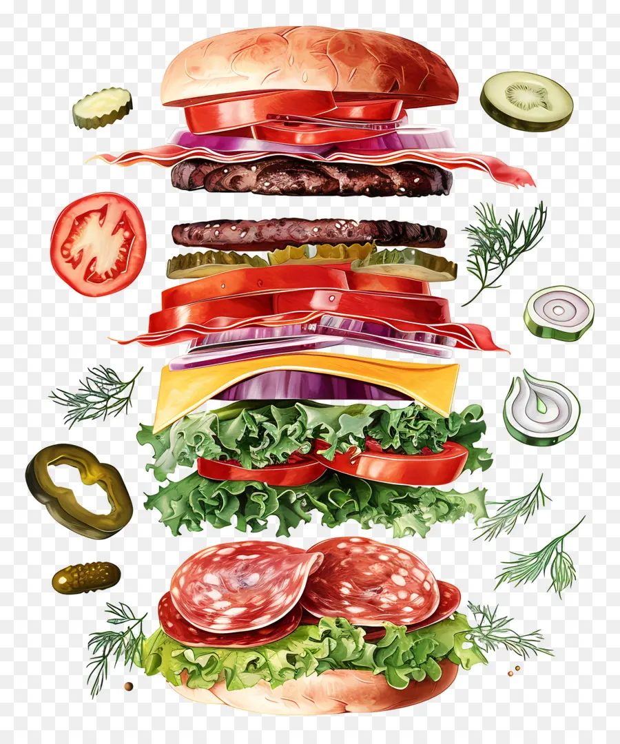 Yüzen Burger，Yığılmış Burger PNG