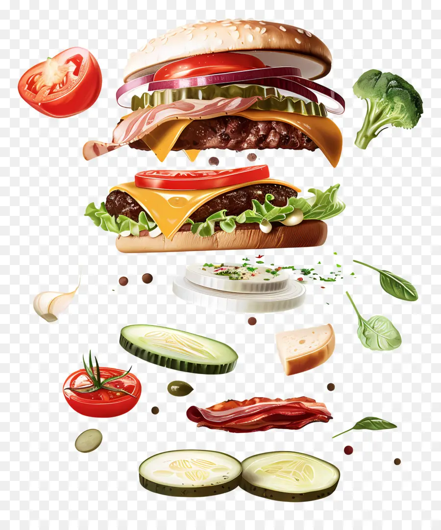 Yüzen Burger，Hamburgerin Malzemeleri PNG