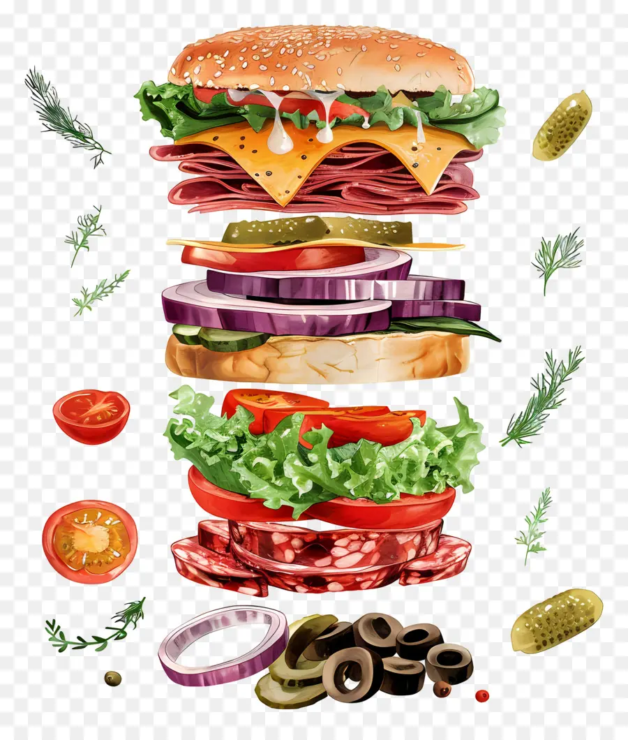 Yüzen Burger，Hamburgerin Malzemeleri PNG