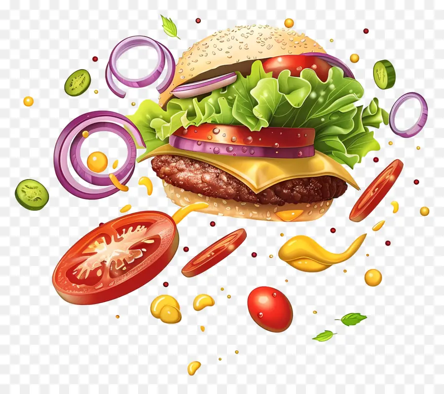 Yüzen Burger，Gerçekçi Burger PNG