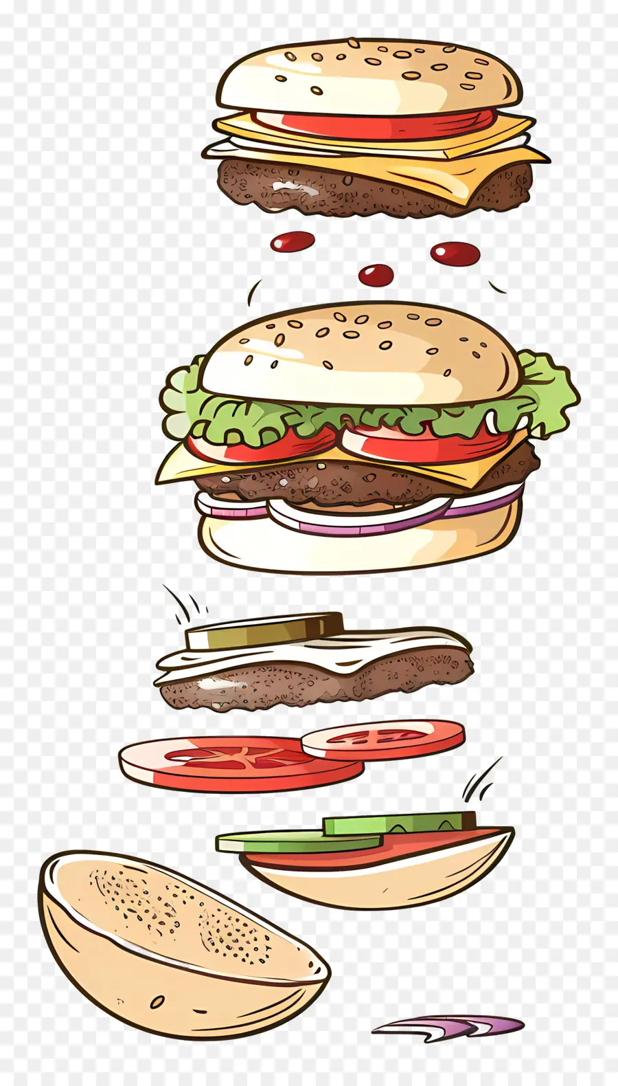 Yüzen Burger，Burger Katmanları PNG