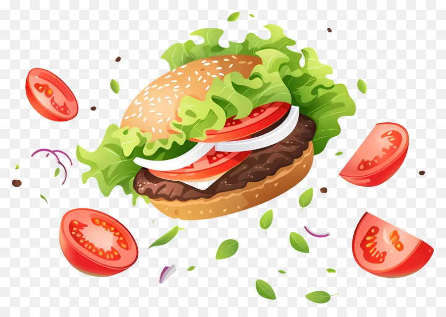 Yüzen Burger，Gerçekçi Burger PNG