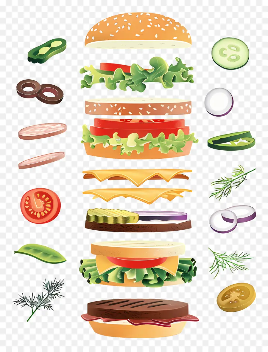 Yüzen Burger，Hamburgerin Malzemeleri PNG