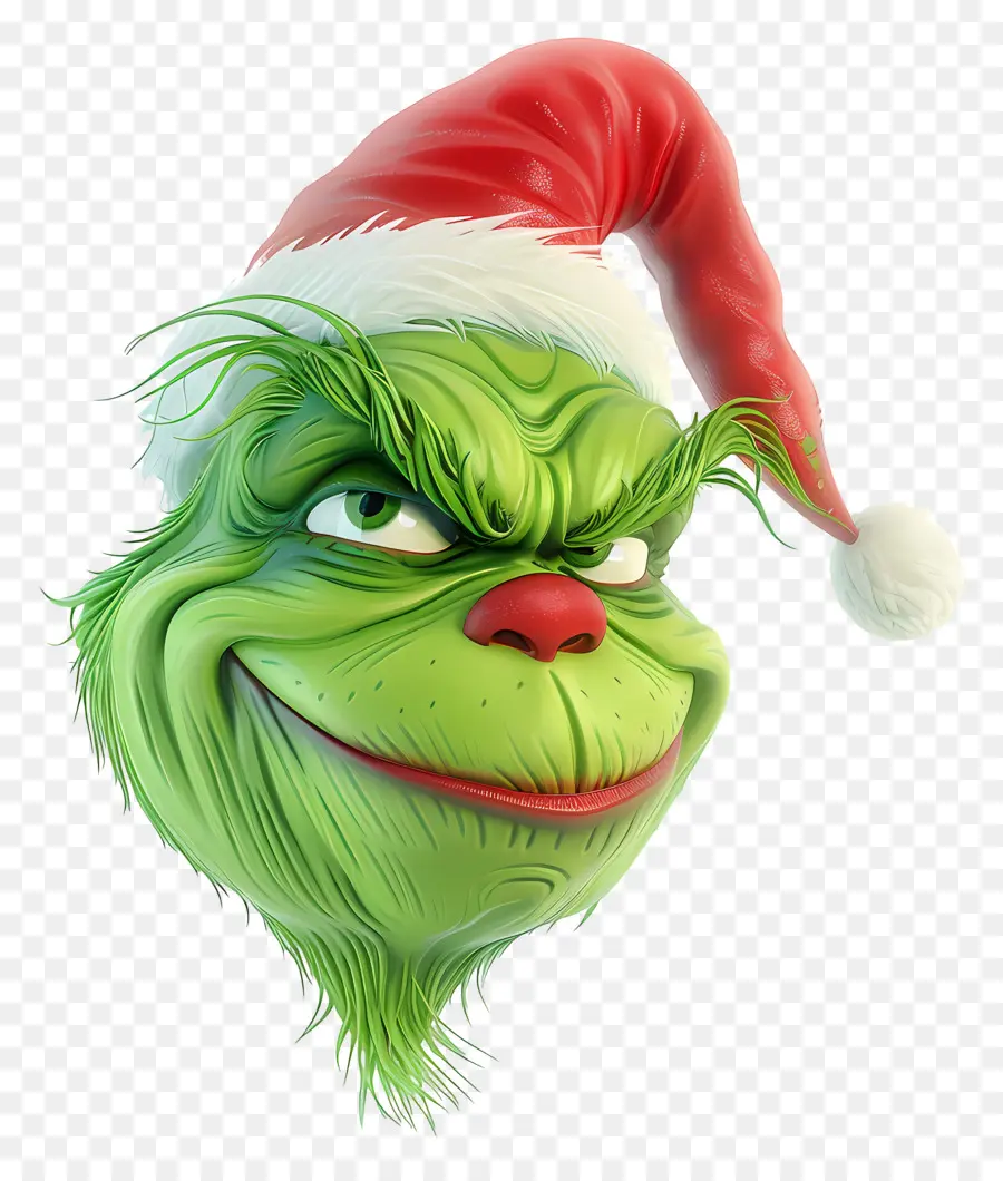 Karikatür Grinch，Şapkalı Yeşil Karakter PNG