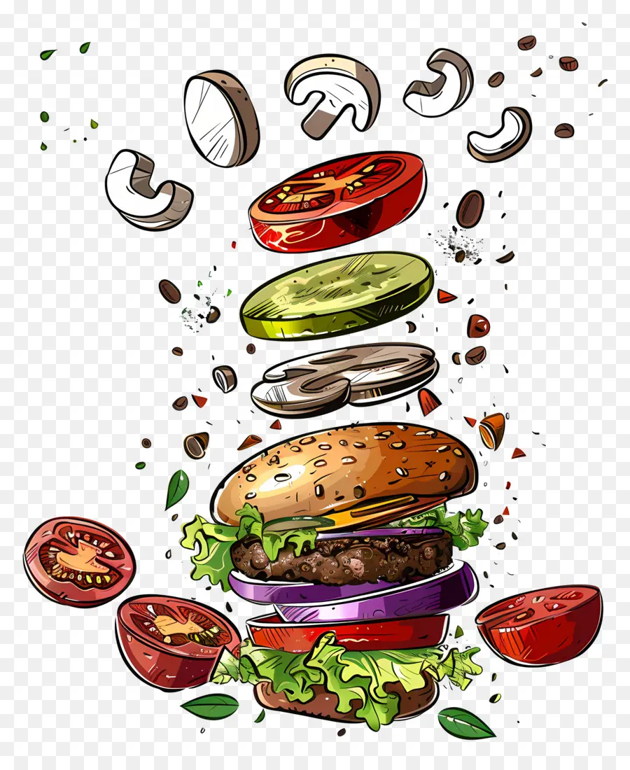 Yüzen Burger，Hamburgerin Malzemeleri PNG