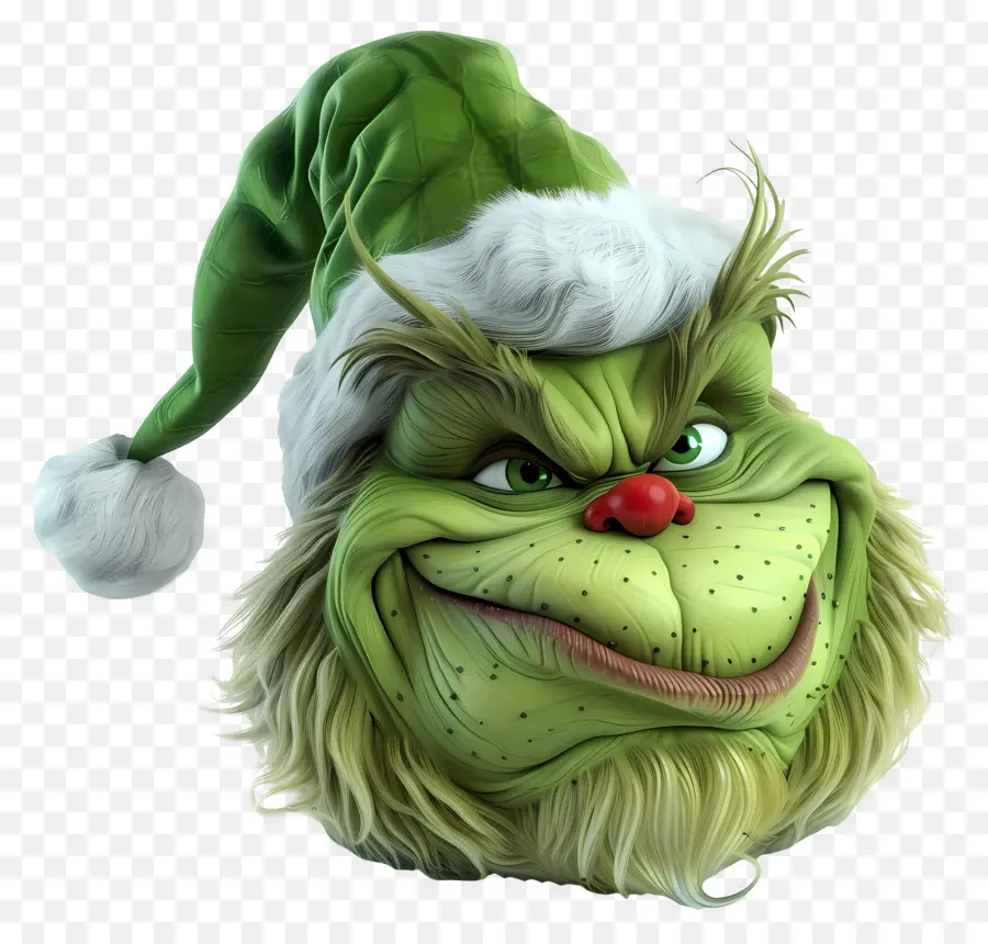 Karikatür Grinch，Şapkalı Yeşil Karakter PNG