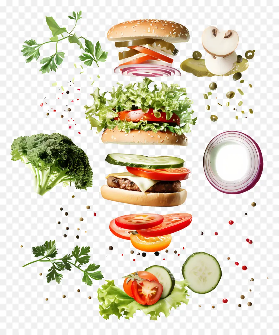 Yüzen Burger，Burger Malzemeleri PNG