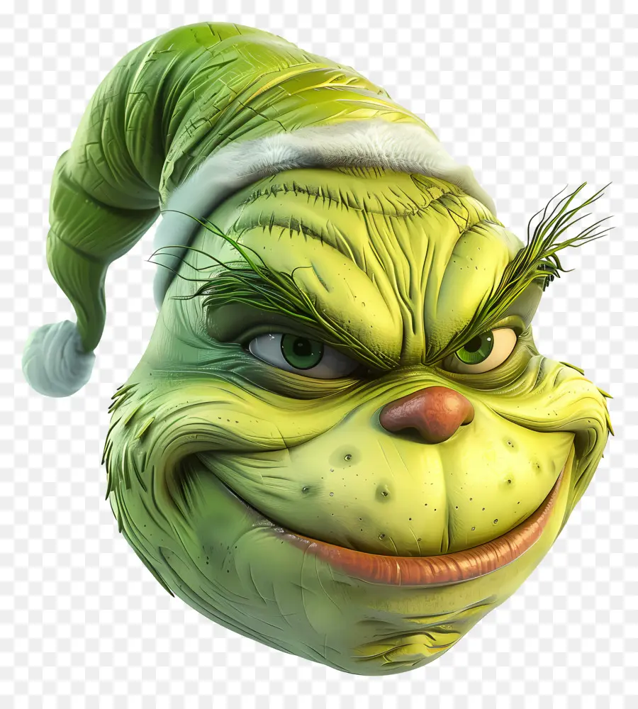 Karikatür Grinch，Şapkalı Yeşil Karakter PNG