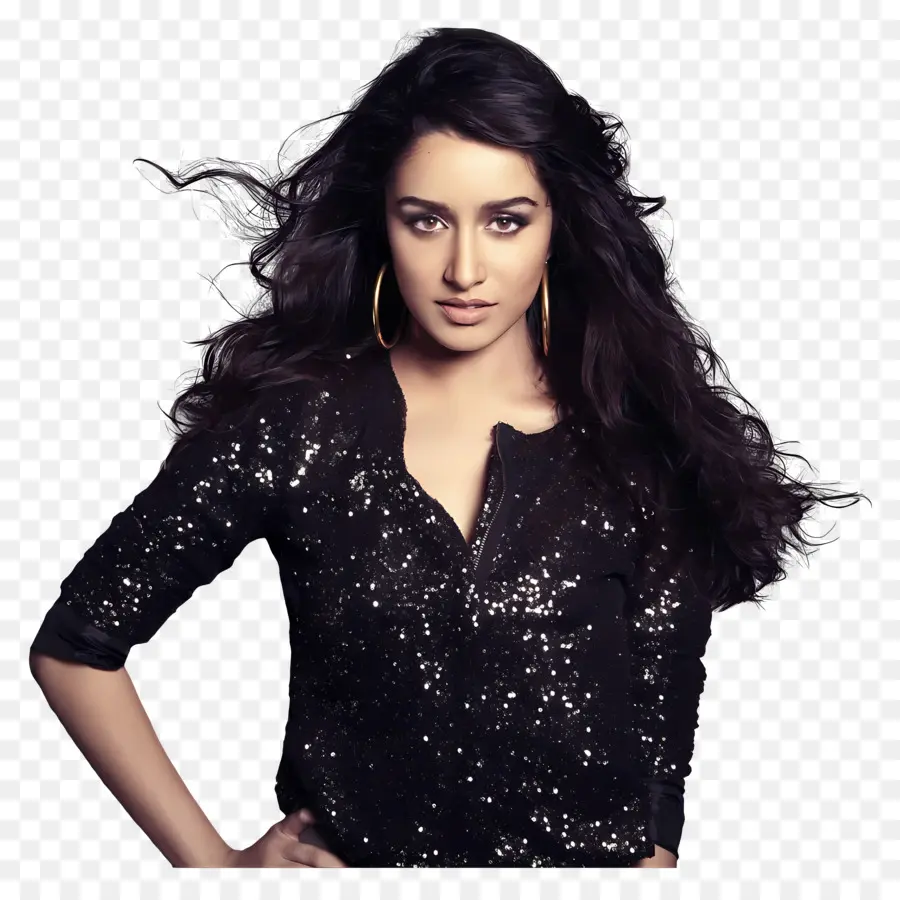 Shraddha Kapoor，Siyah Payet Üstlü Kadın PNG