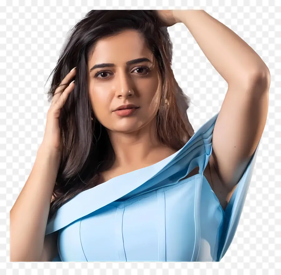 Ashika Ranganath，Mavi Elbiseli Kadın PNG