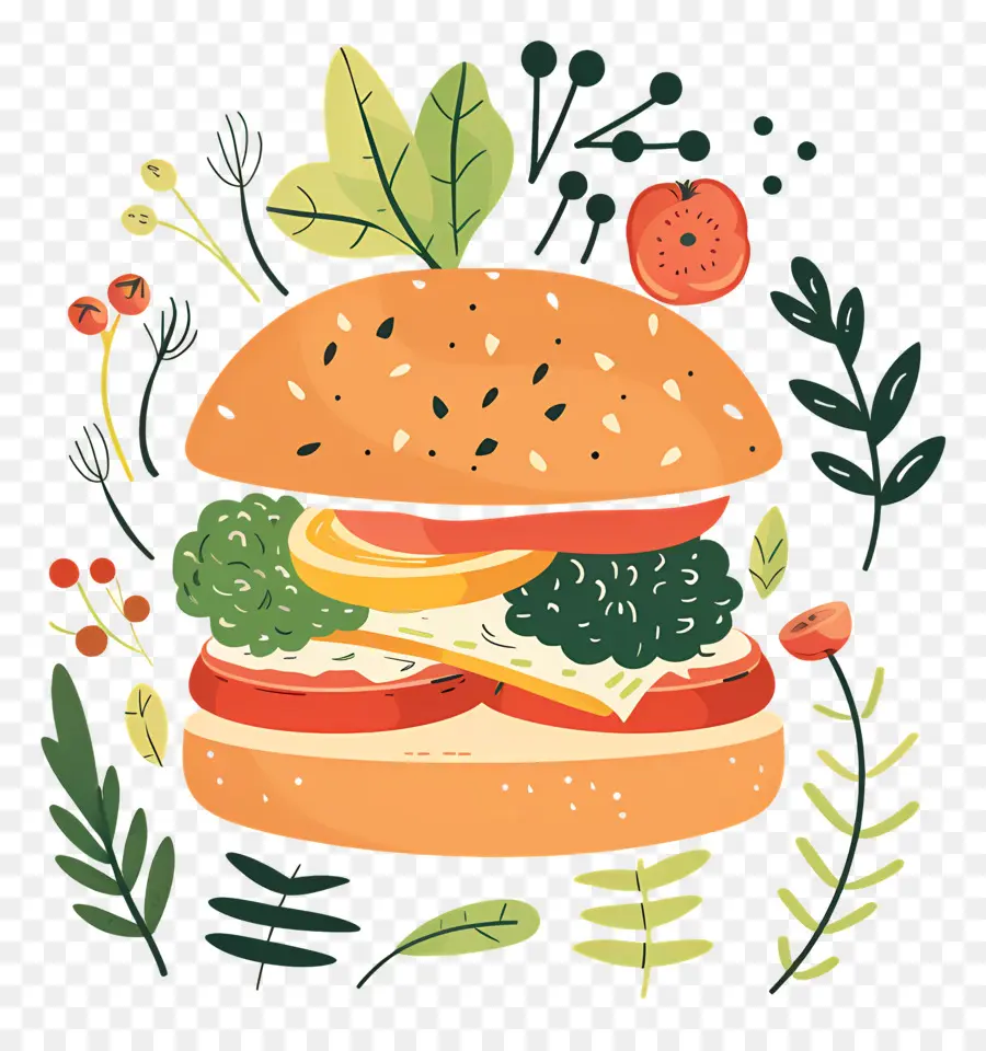 Sebzeli Burger，Hamburger PNG