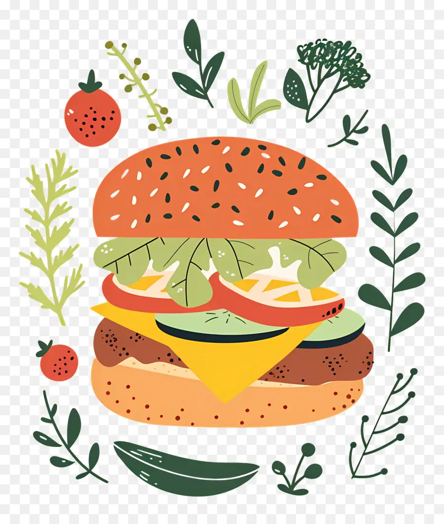 Sebzeli Burger，Hamburger PNG