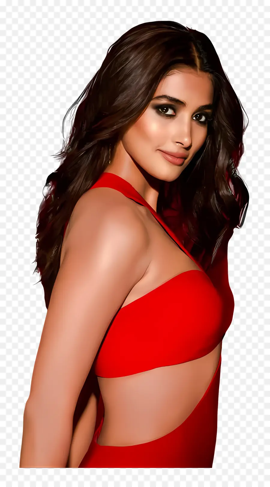 Pooja Hegde，Kırmızı Elbiseli Kadın PNG