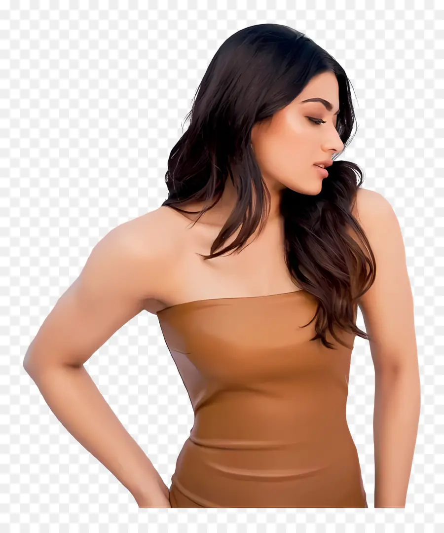 Rashmika Mandanna，Kahverengi Elbiseli Kadın PNG