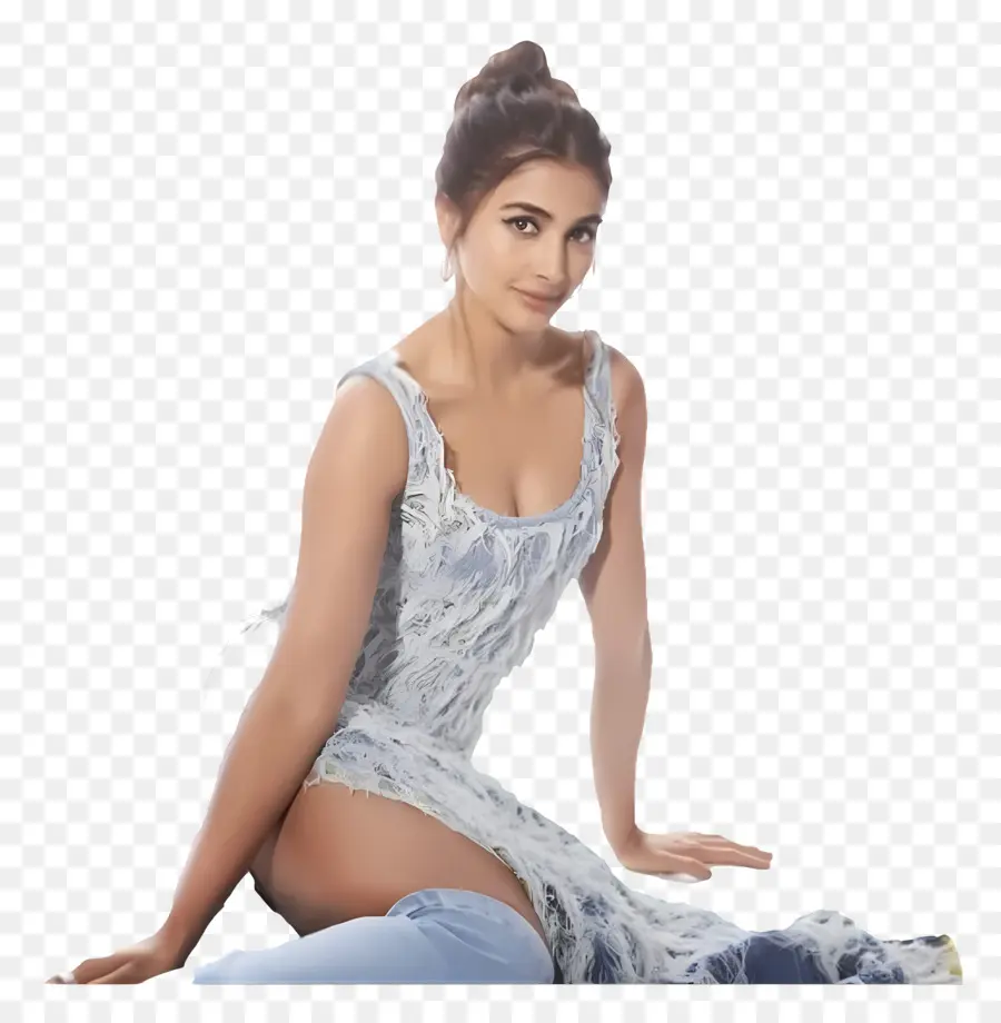 Pooja Hegde，Mavi Elbiseli Kadın PNG