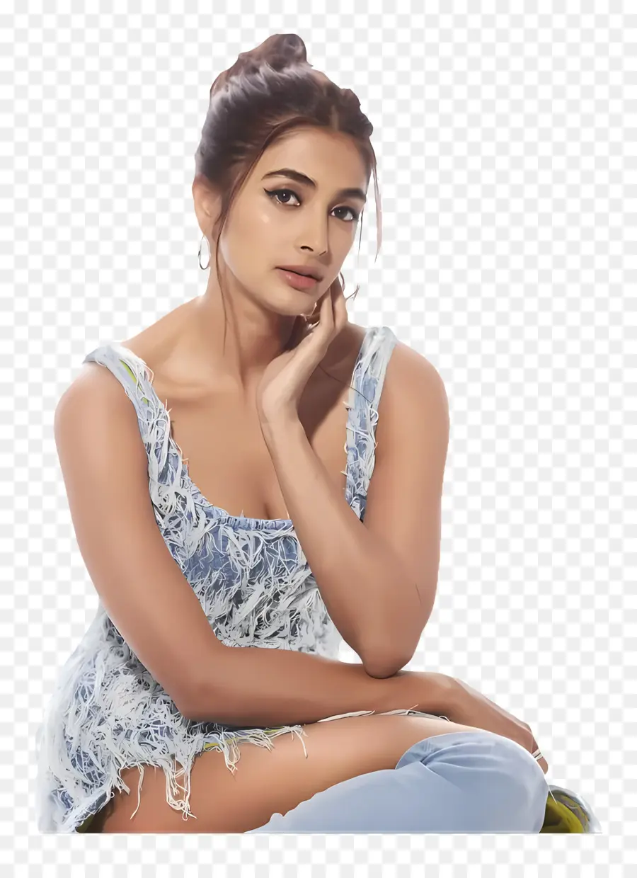 Pooja Hegde，Mavi Elbiseli Kadın PNG