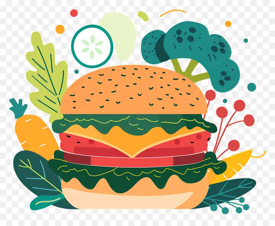 Sebzeli Burger，Hamburger PNG