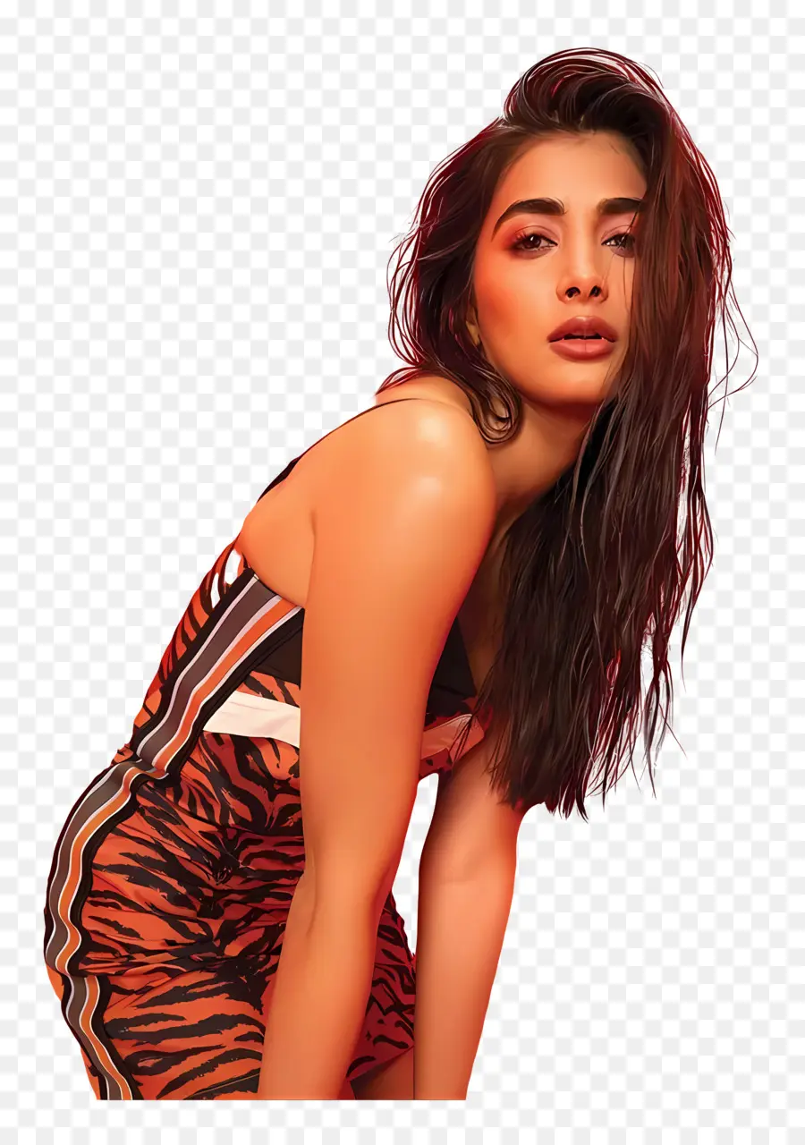 Pooja Hegde，Desenli Elbiseli Kadın PNG