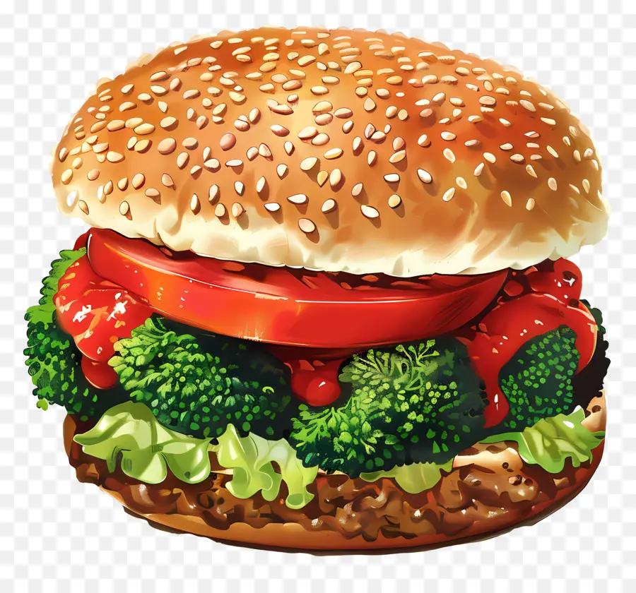 Sebzeli Burger，Gerçekçi Burger PNG