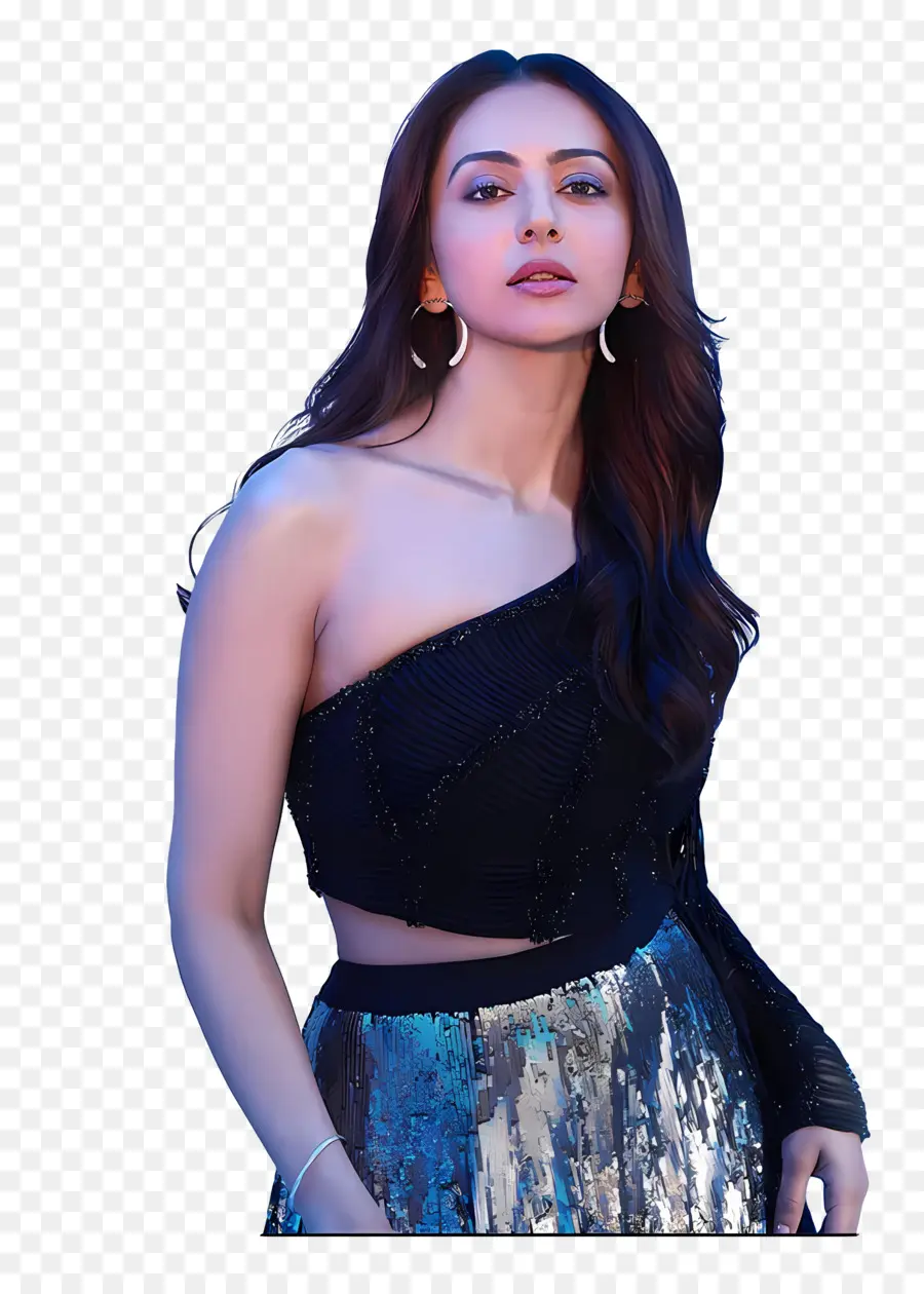 Rakul Preet Singh，Siyah Elbiseli Kadın PNG