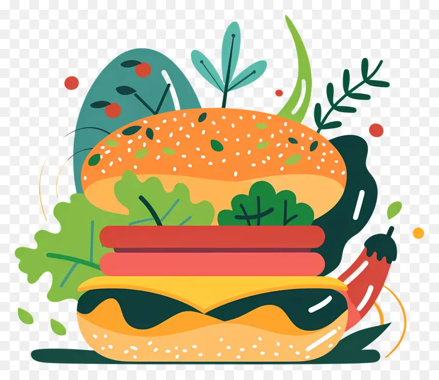 Sebzeli Burger，Hamburger PNG