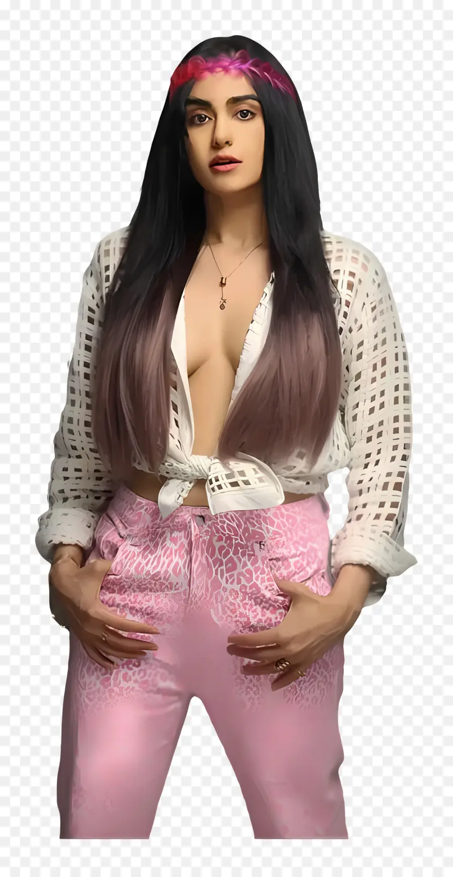 Adah Sharma，Beyaz Bluz Ve Pembe Pantolonlu Kadın PNG