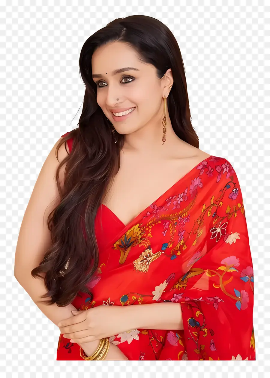 Shraddha Kapoor，Kırmızı çiçekli Elbiseli Kadın PNG