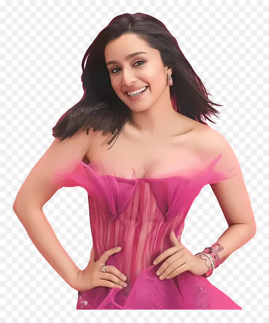 Shraddha Kapoor，Pembe Elbiseli Kadın PNG