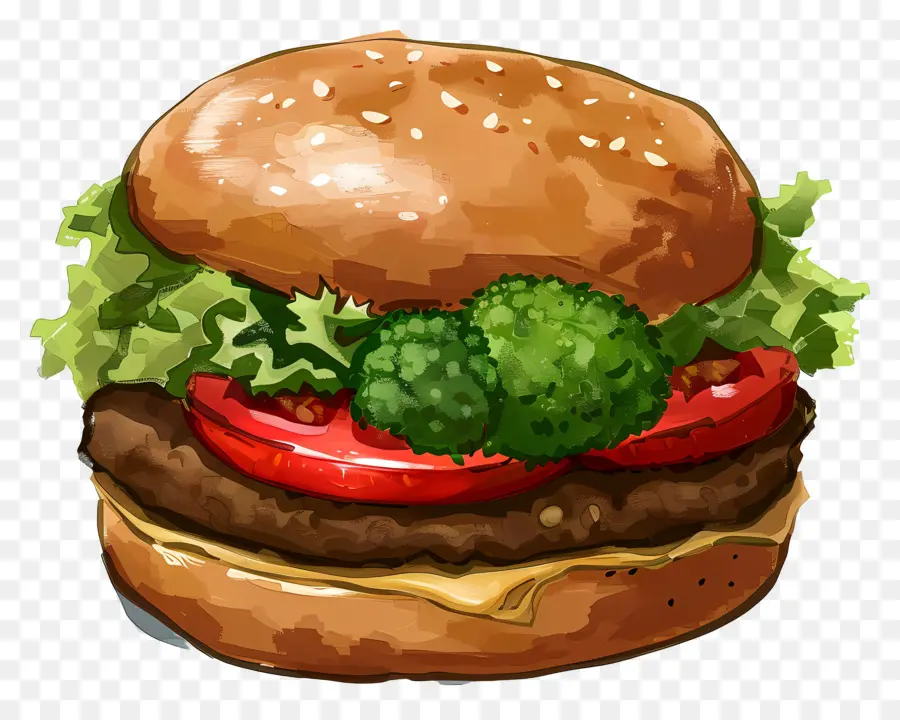 Sebzeli Burger，Hamburger PNG