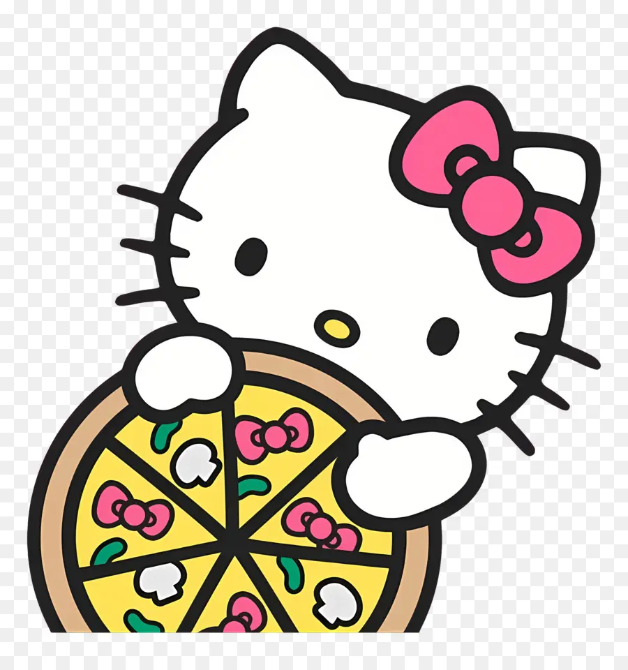 Merhaba Kitty，Beyaz Kedi Ve Pizza PNG