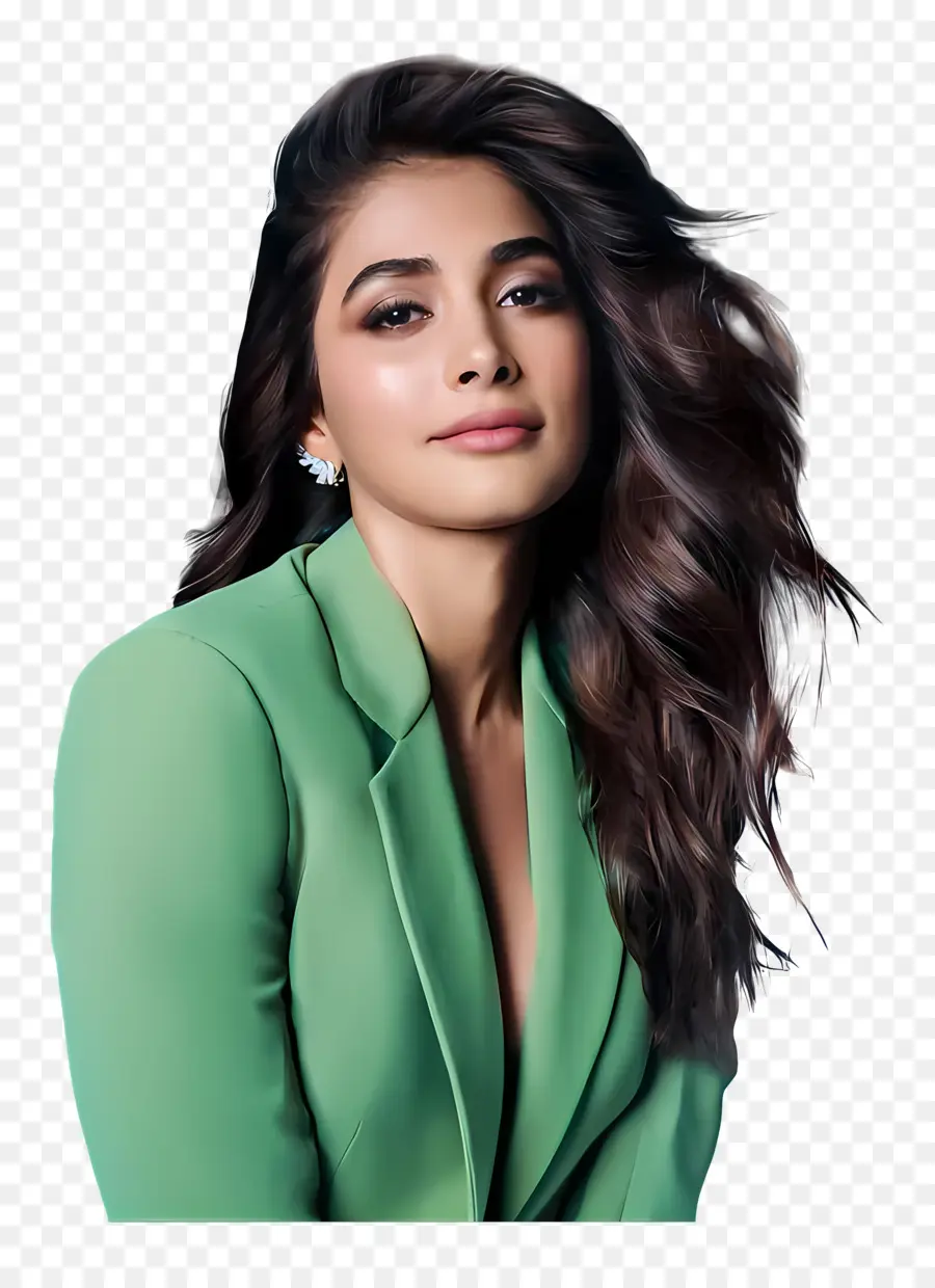 Pooja Hegde，Yeşil Kıyafetli Kadın PNG