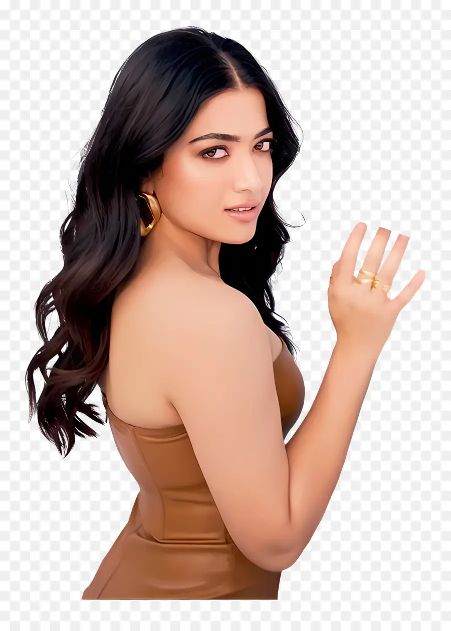 Rashmika Mandanna，Kahverengi Elbise PNG