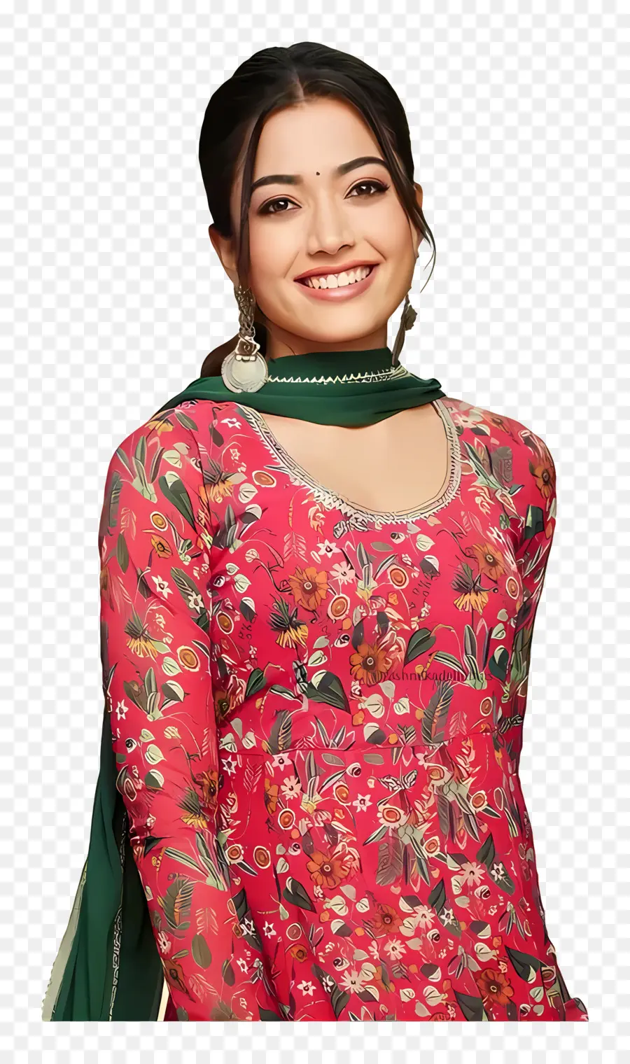 Rashmika Mandanna，Çiçekli Elbiseli Kadın PNG