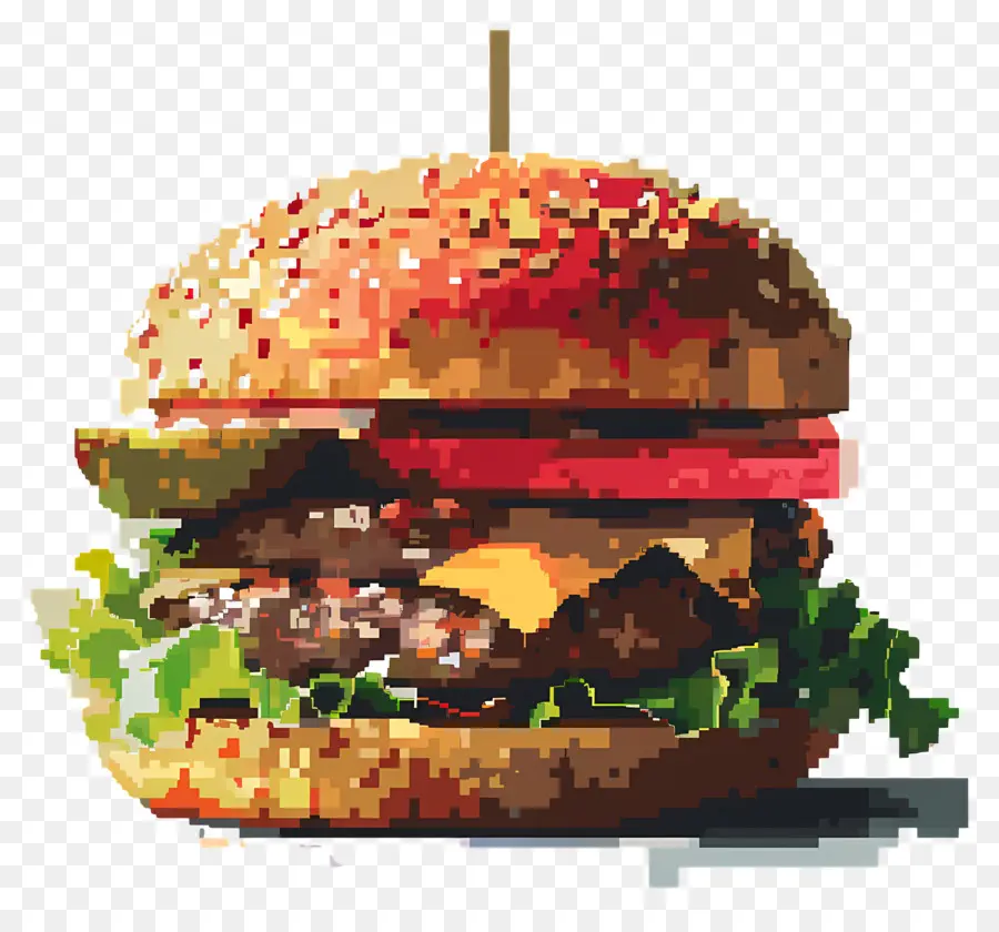 Piksel Hamburger，Piksel Burger PNG