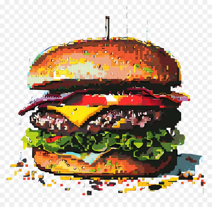 Piksel Hamburger，Piksel Burger PNG