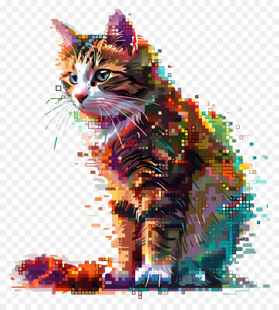 Piksel Kedi，Renkli Pikselli Kedi PNG