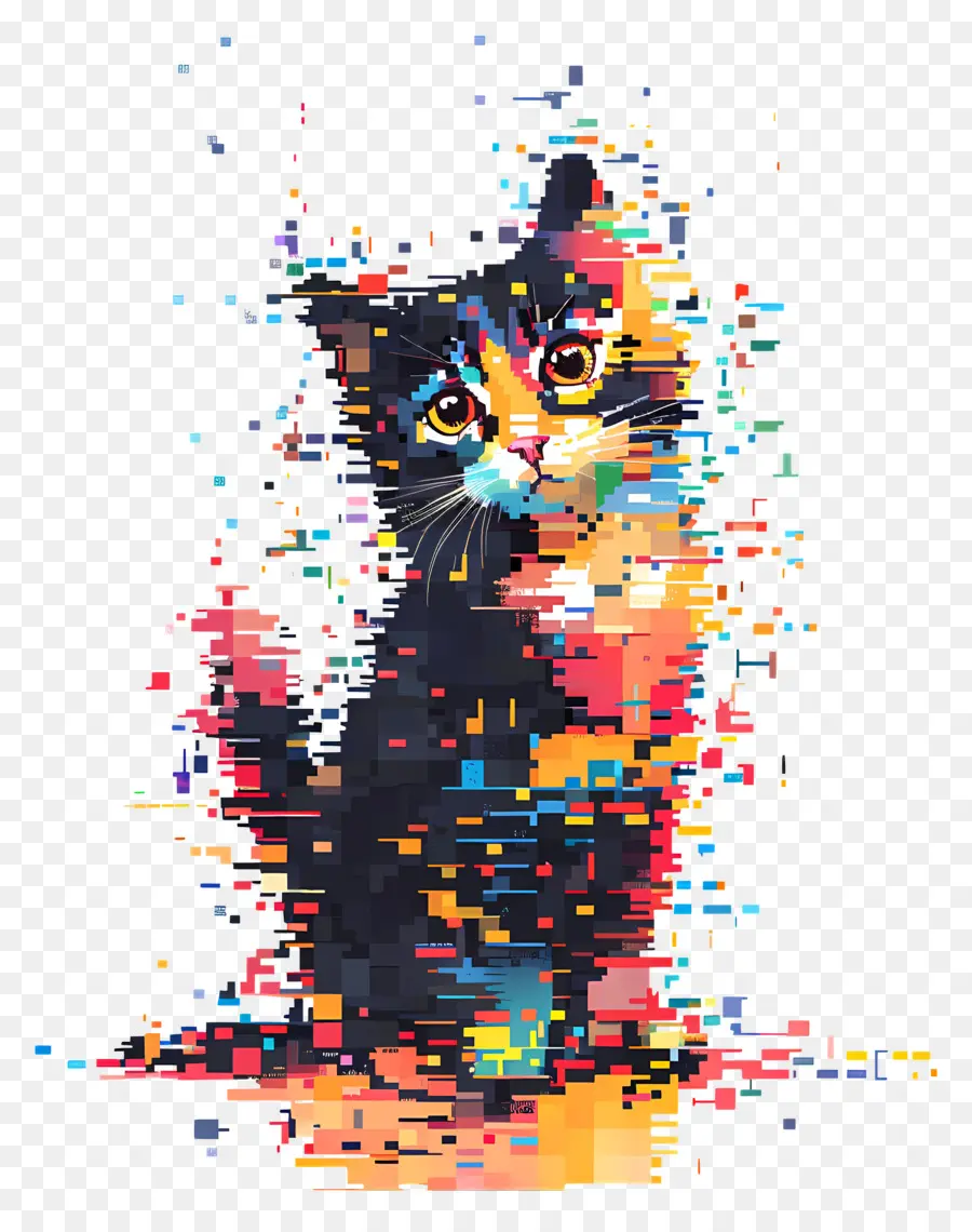 Piksel Kedi，Renkli Pikselli Kedi PNG